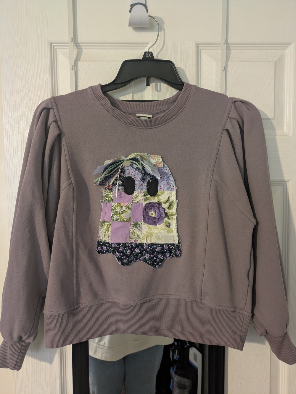Handmade Lavender Ghost Patchwork Appliqué Crewneck Sweatshirt